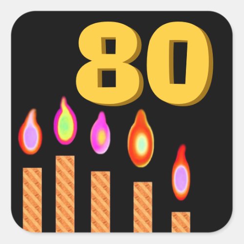 Gold Candles 80th Birthday Square Sticker