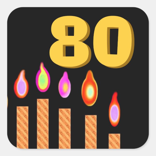Gold Candles 80th Birthday Square Sticker (Front)