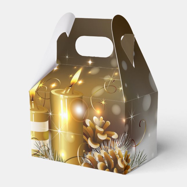 Gold Candles Christmas Elegant Holiday Favor Boxes (Front Side)