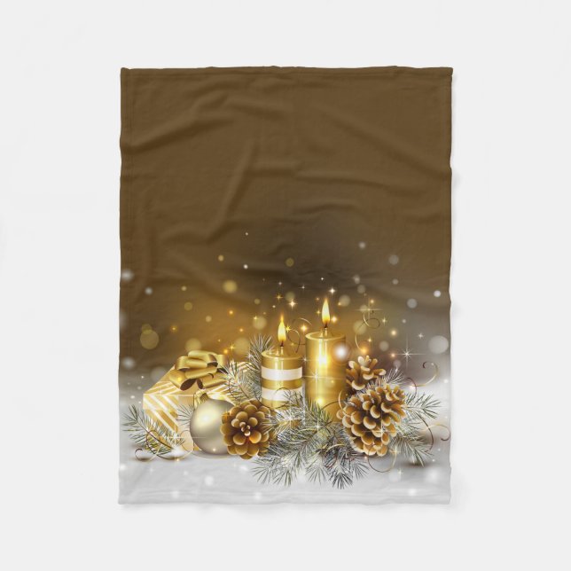 Gold Candles Christmas Elegant Holiday Home Decor Fleece Blanket (Front)