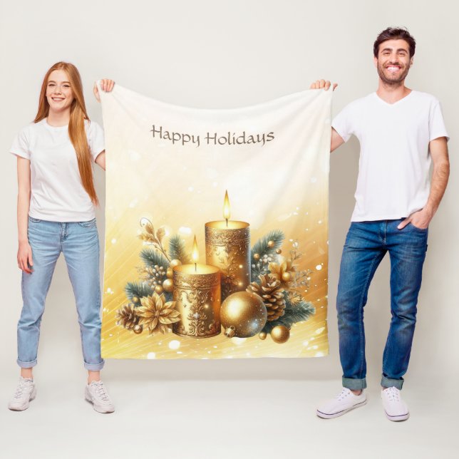 Gold Candles Christmas Holiday Fleece Blanket (In Situ)