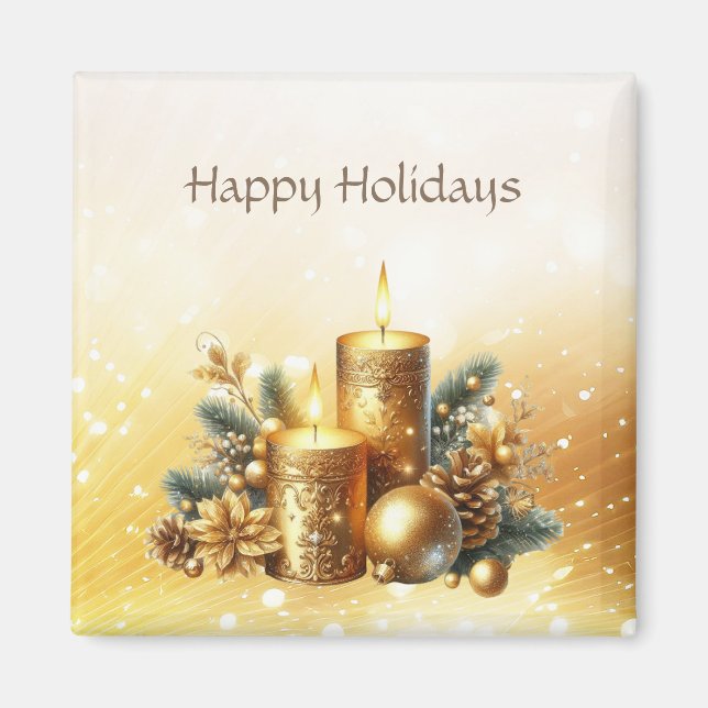 Gold Candles Christmas Holiday Magnet (Front)