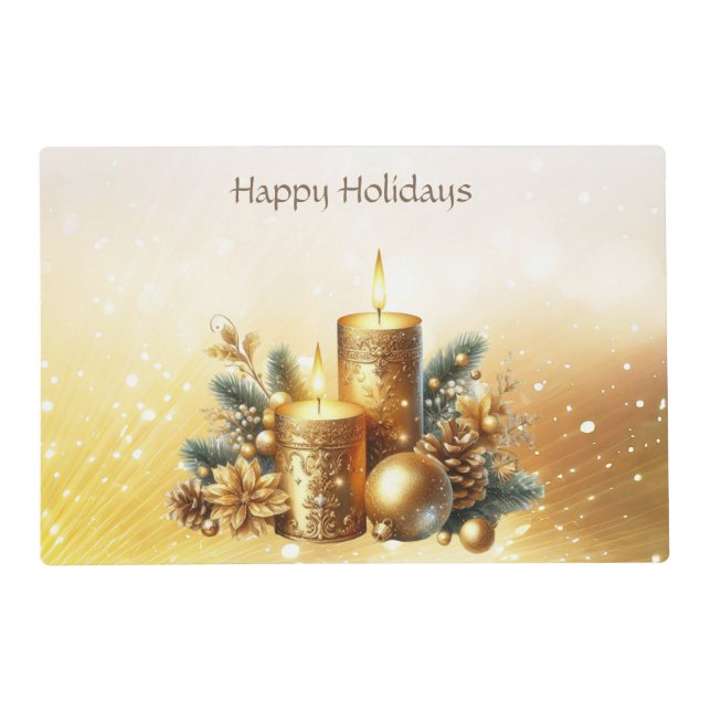 Gold Candles Christmas Holiday Paper Placemat (Front)