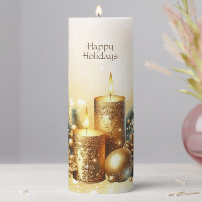 Gold Candles Christmas Holiday Pillar Candle (In Situ)