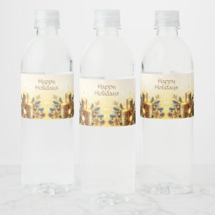 Gold Candles Christmas Holiday Water Bottle Label