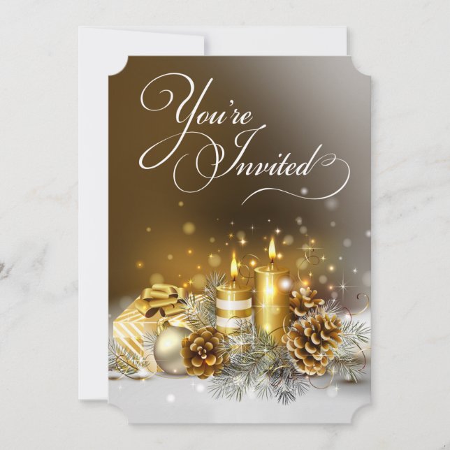 Gold Candles Christmas Party Elegant Holiday Invitation (Front)