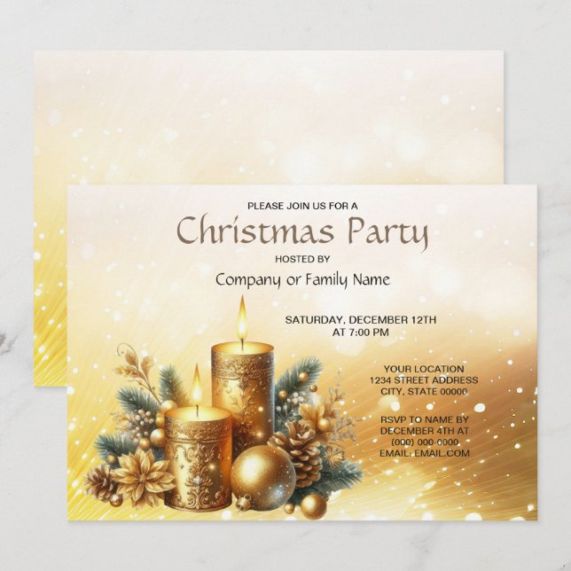 Gold Candles Christmas Party Invitation (Front/Back)