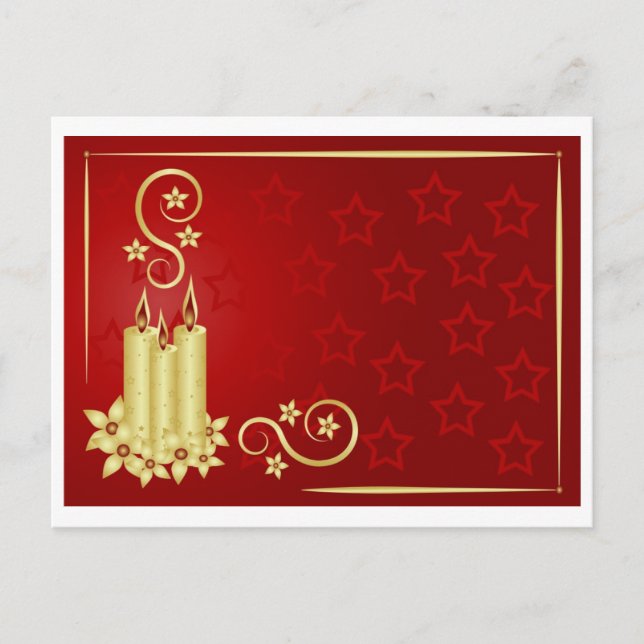 gold candles, flowers and swirls on red background postcard (Front)
