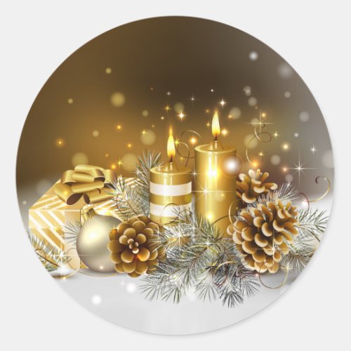 Gold Candles Merry Christmas Holiday Classic Round Sticker