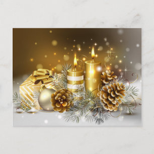 Gold Candles Merry Christmas Holiday Postcard