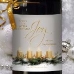 Gold Candles Personalized Christmas Wine Label<br><div class="desc">A festive wine label for the Holidays,  featuring a row of golden candles on a simple chic grey background with a stylized gold "Joy" text (optional) as well as your own texts.</div>
