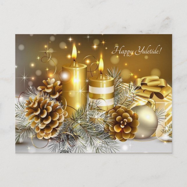 gold candles pine cones postcard (Front)