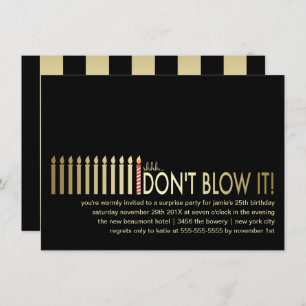 Gold Candles Surprise Birthday Party Invitation