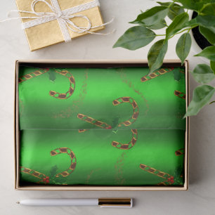 Gold Candy Canes and Holly on Green Christmas Tissue Paper