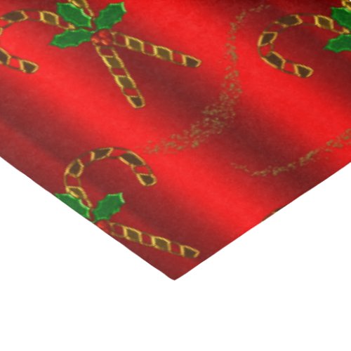 Gold Candy Canes and Holly on Red Christmas Tissue Paper