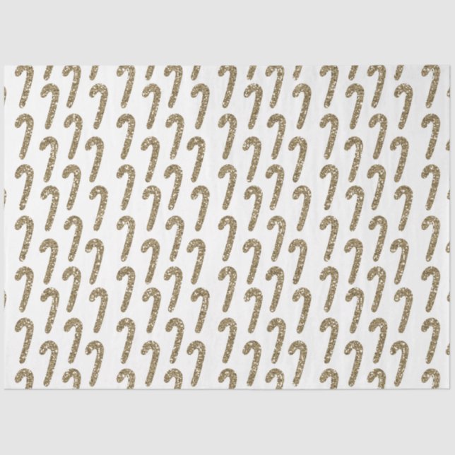 Gold Candy Canes Whimsical White Christmas Tissue Paper (Front)