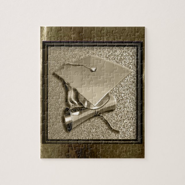 Gold Cap and Diploma on Gold Jigsaw Puzzle (Vertical)