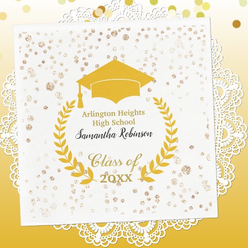 Gold Cap and Laurel Graduation Party Napkins