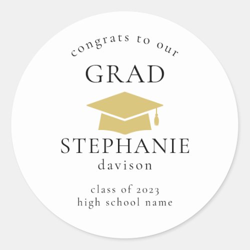 Gold Cap Congrats Grad Graduation 2023 Classic Rou Classic Round Sticker
