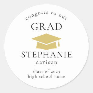 Gold Cap Congrats Grad Graduation 2023 Classic Rou Round Sticker