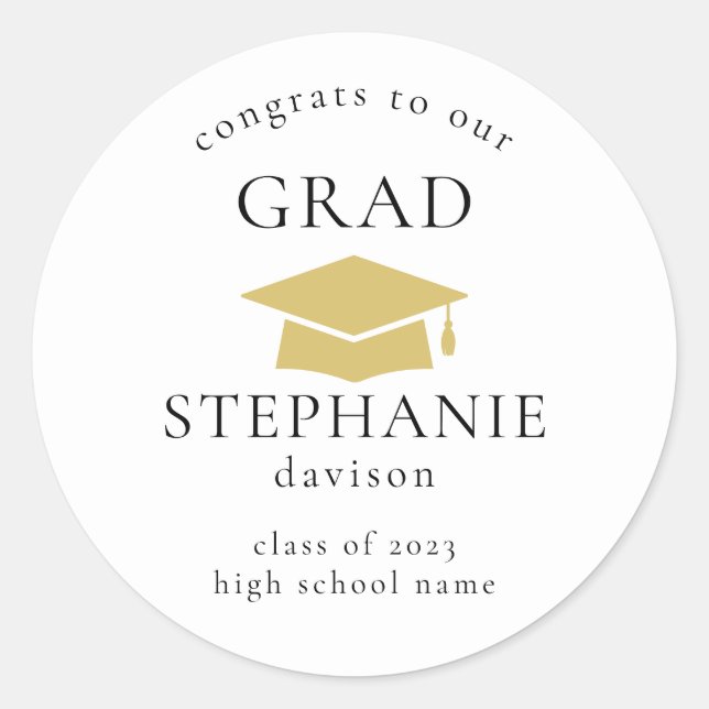 Gold Cap Congrats Grad Graduation 2023 Classic Rou Round Sticker (Front)
