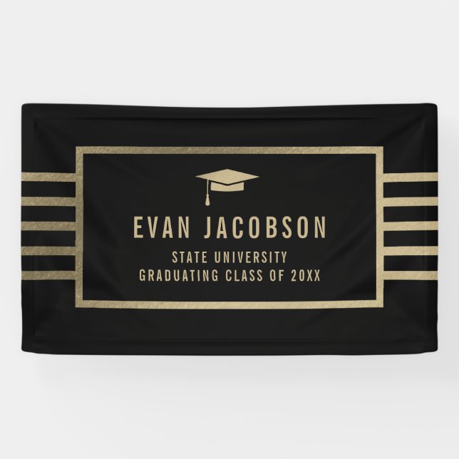 Gold Cap EDITABLE COLOR Graduation Banner (Horizontal)