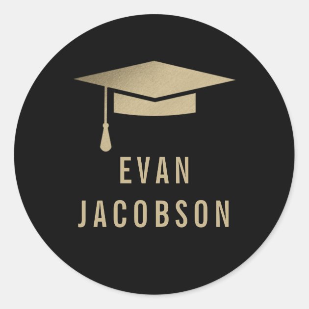 Gold Cap EDITABLE COLOR Graduation Favor Stickers