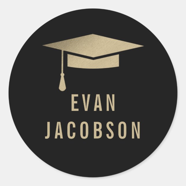 Gold Cap EDITABLE COLOR Graduation Favor Stickers (Front)