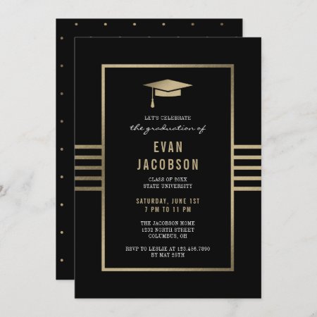 Gold Cap Editable Color Graduation Invitation