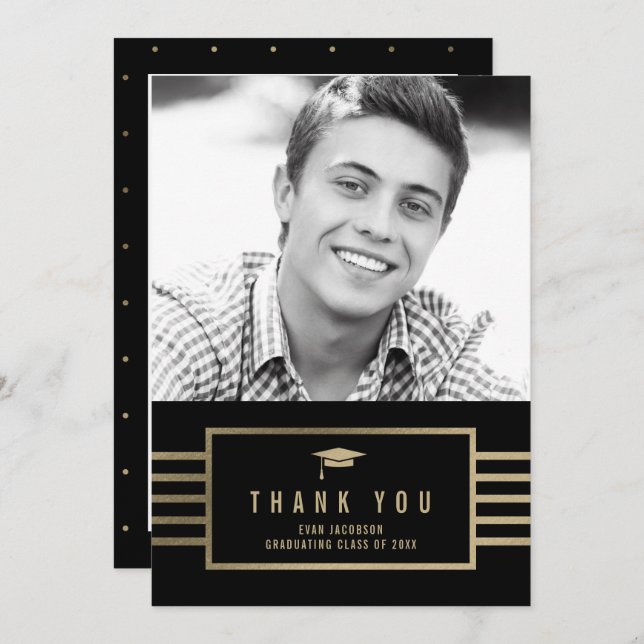 Gold Cap EDITABLE COLOR Graduation Thank You Note Invitation (Front/Back)