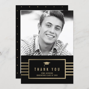 Gold Cap EDITABLE COLOR Graduation Thank You Note Invitation