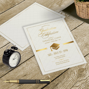 Gold Cap Graduation Cream Id834 Invitation by arrayforcards at Zazzle