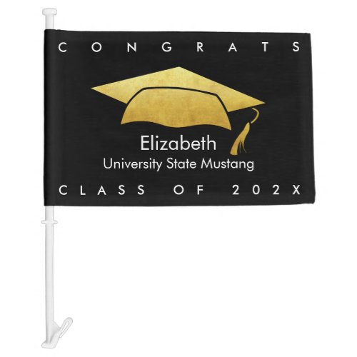 Gold Cap on Black Graduation Modern Simple Bold  Car Flag