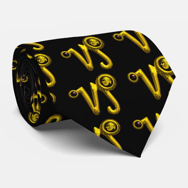 GOLD CAPRICORN ZODIAC JEWEL , Black Tie (Rolled)