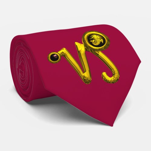 GOLD CAPRICORN ZODIAC JEWEL Red Burgundy Neck Tie