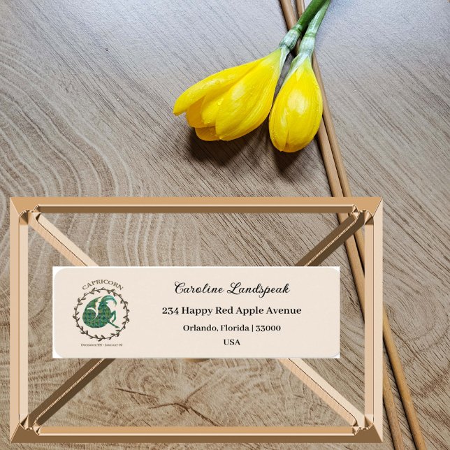 Gold Capricorn Zodiac Sign Embossed Floral Address Label (Creator Uploaded)