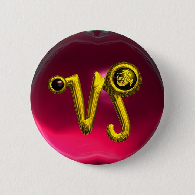 GOLD CAPRICORN / ZODIAC SIGN JEWEL BUTTON (Front)