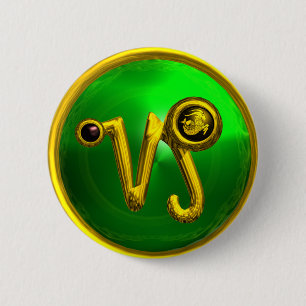 GOLD CAPRICORN / ZODIAC SIGN JEWEL PINBACK BUTTON