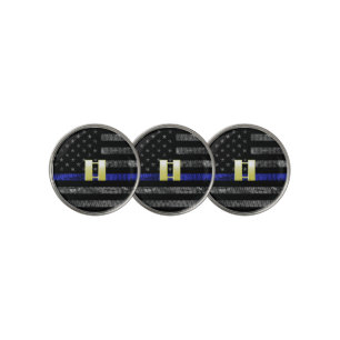 (Gold) Captain Thin Blue Line Distressed Flag Golf Ball Marker