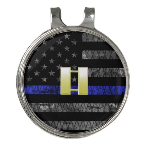 Gold Captain Thin Blue Line Distressed Flag Golf Hat Clip