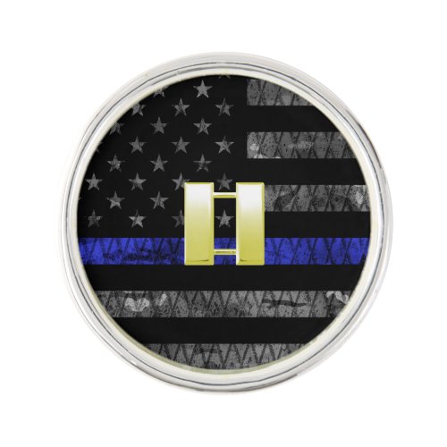 Gold Captain Thin Blue Line Distressed Flag Lapel Pin