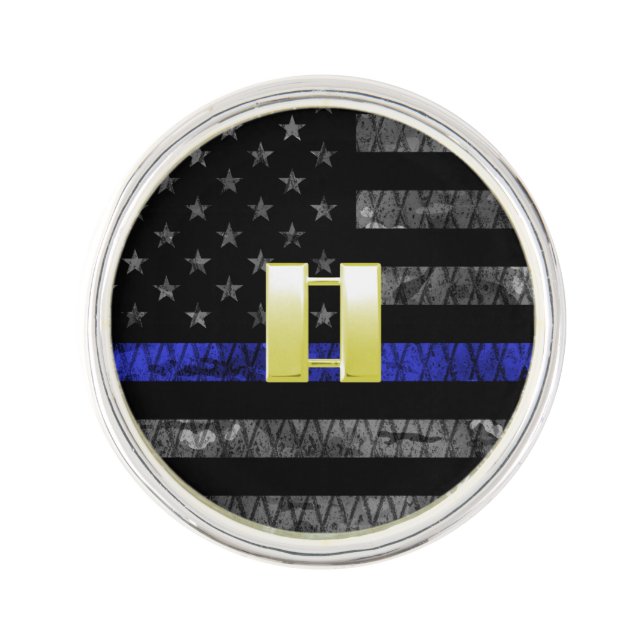 (Gold) Captain Thin Blue Line Distressed Flag Lapel Pin (Front)