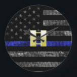 (Gold) Captain Thin Blue Line Distressed Flag Large Clock<br><div class="desc">(Gold) Captain Thin Blue Line Distressed Flag</div>