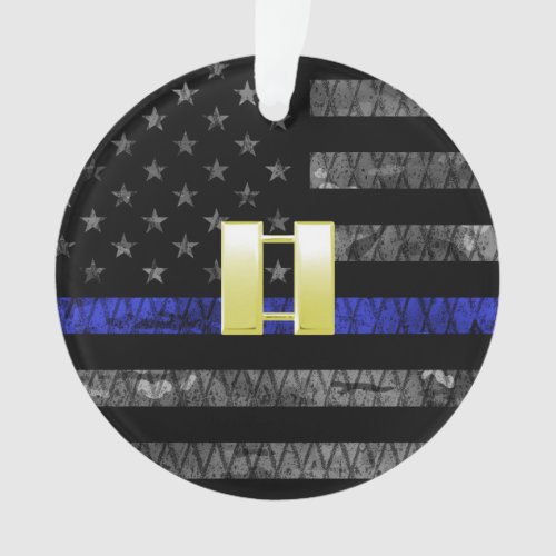 Gold Captain Thin Blue Line Distressed Flag Ornament