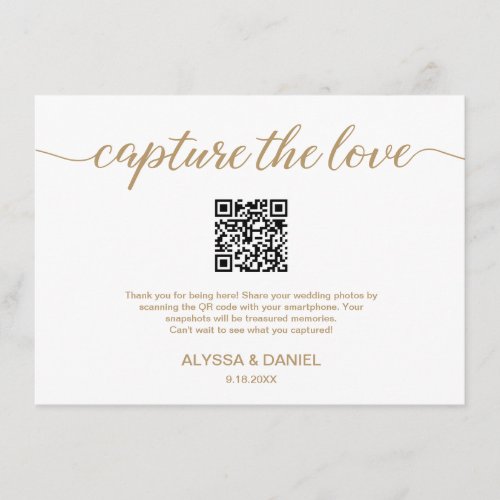 Gold Capture the love QR code wedding photo share Enclosure Card