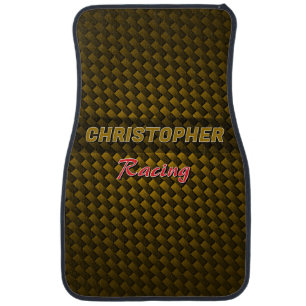 Gold Carbon Fiber Pattern Design Type Red Racing Car Floor Mat