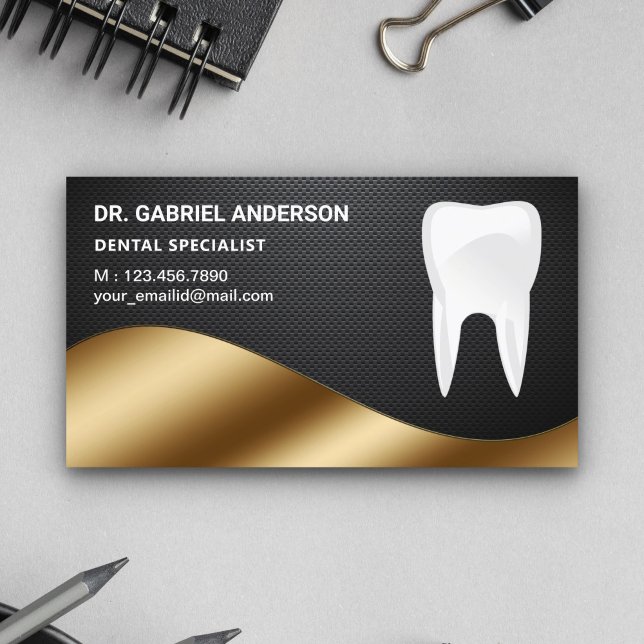 Gold Carbon Fiber Tooth Dental Clinic Dentist Business Card (Creator Uploaded)