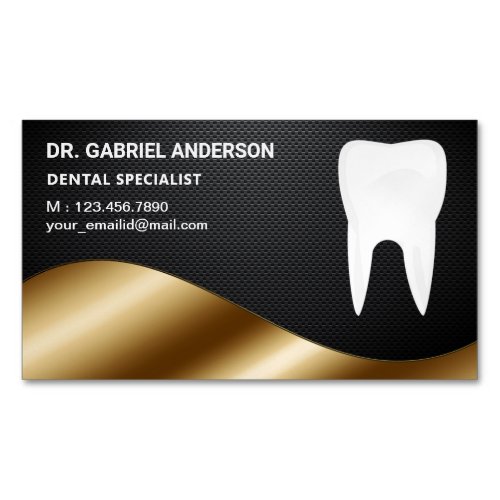 Gold Carbon Fiber Tooth Dental Clinic Dentist Business Card Magnet