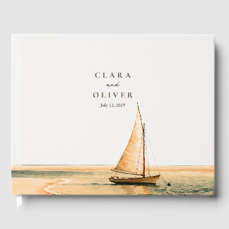 Gold Caribbean Sailboat Creamy Sand Coast Wedding  Guest Book