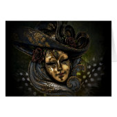 Gold carnival mask with blue hat and feathers (Front Horizontal)